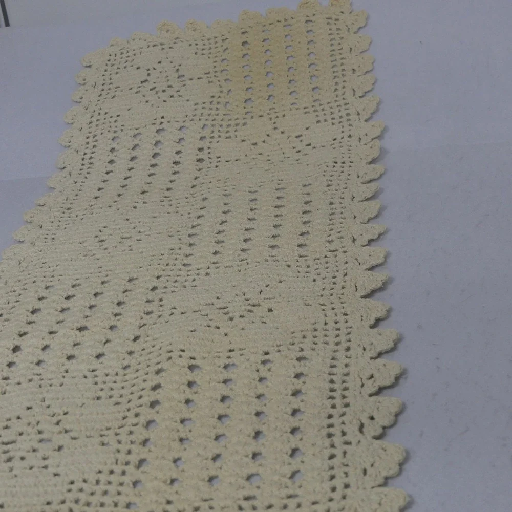 Handmade Table Runner 43x13 Cream Crochet Lace Vintage Cottagecore Farmhouse